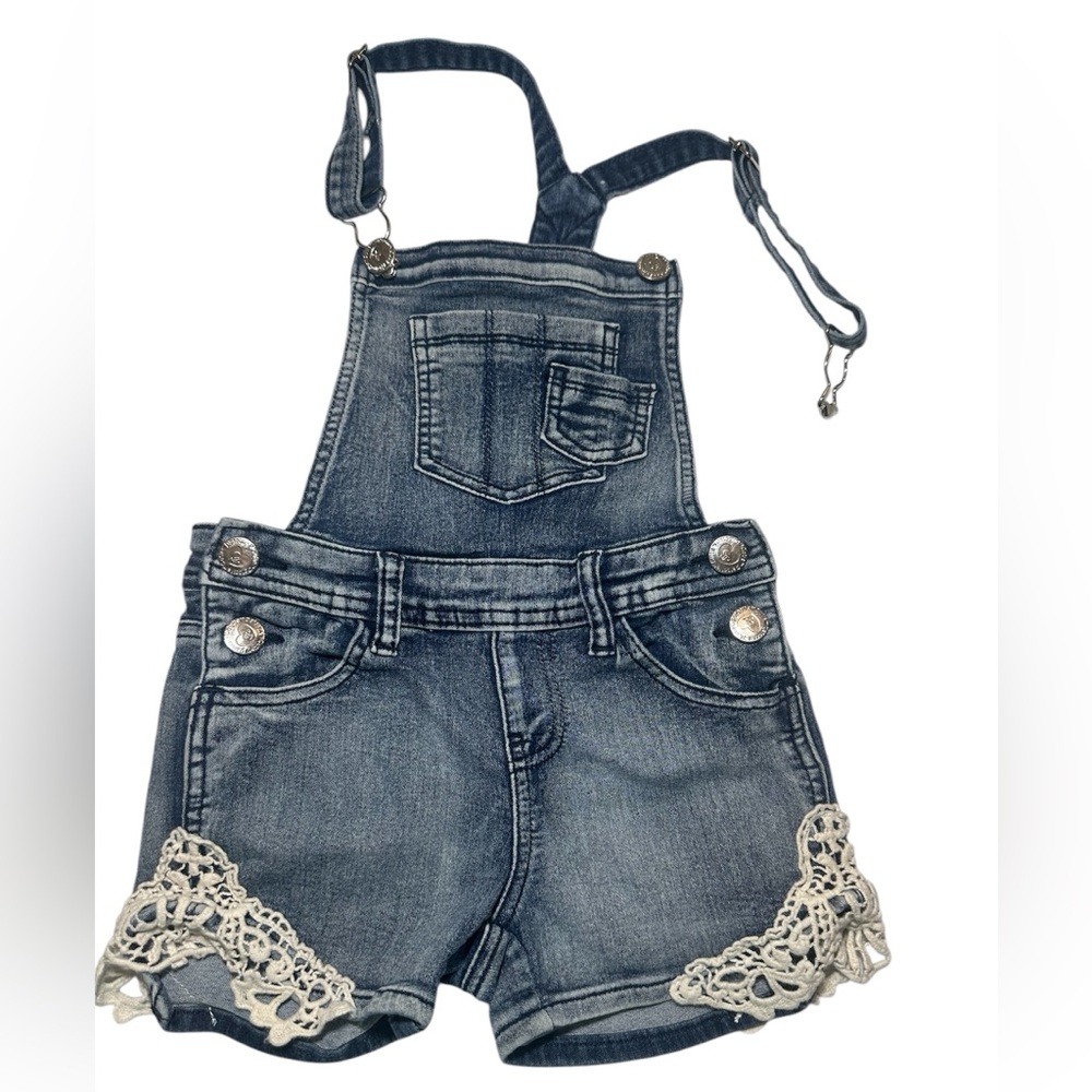 Girls Cutie Patootie Brand Denim Jean Overalls Lace Shorts size 7